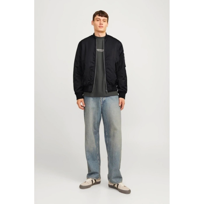 Unisex İçi Astarlı Düz Bomber Ceket  iyah