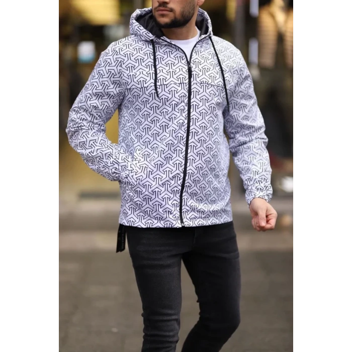 Unisex Kapüşonlu İçi Astarlı Yağmurluk  Beyaz