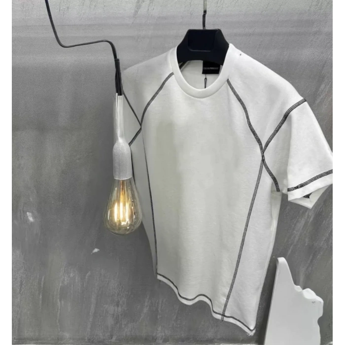 Unisex Karoyaka Dikişli Oversize Thirt  Beyaz