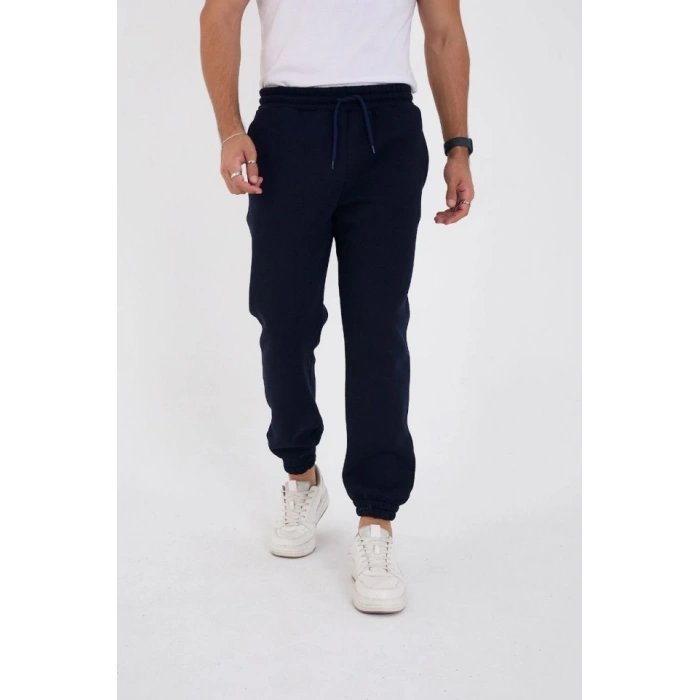 Unisex Kışlık Üç İplik astikli Eşofman Pantolon  acivert