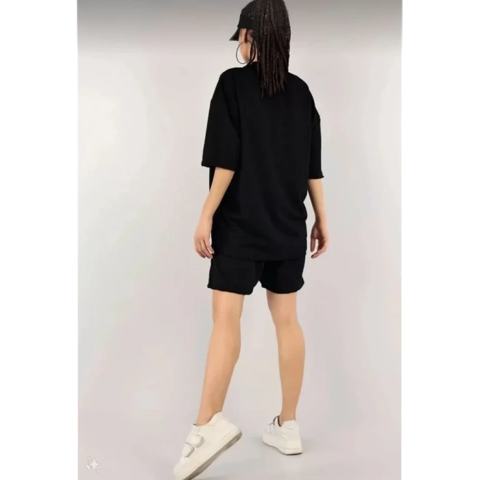 Unisex Nakış İşlemeli Şort Takım  iyah