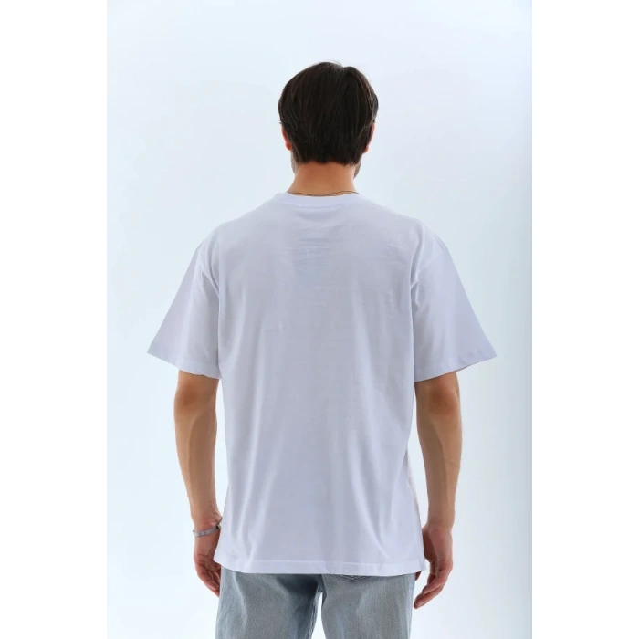 Unisex Oversize Düz Bisiklet Yaka Thirt  Beyaz