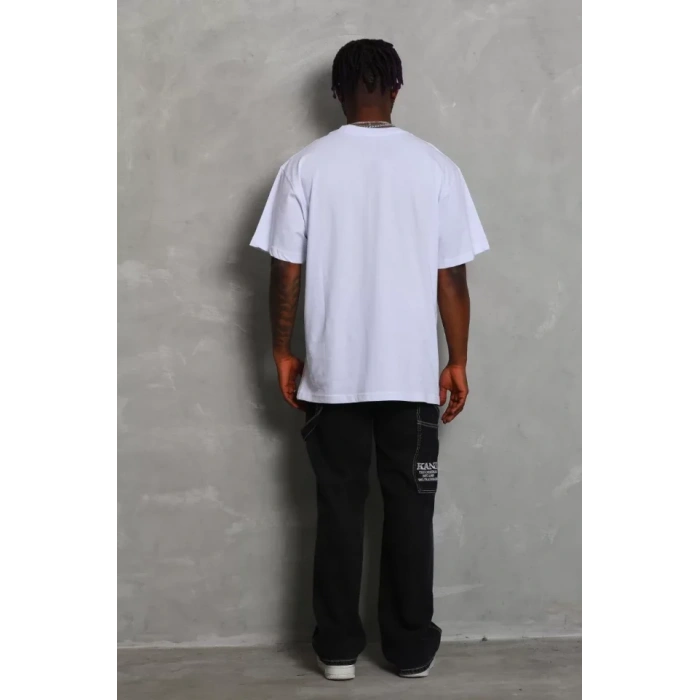 Unisex Oversize Düz Bisiklet Yaka Thirt  Beyaz