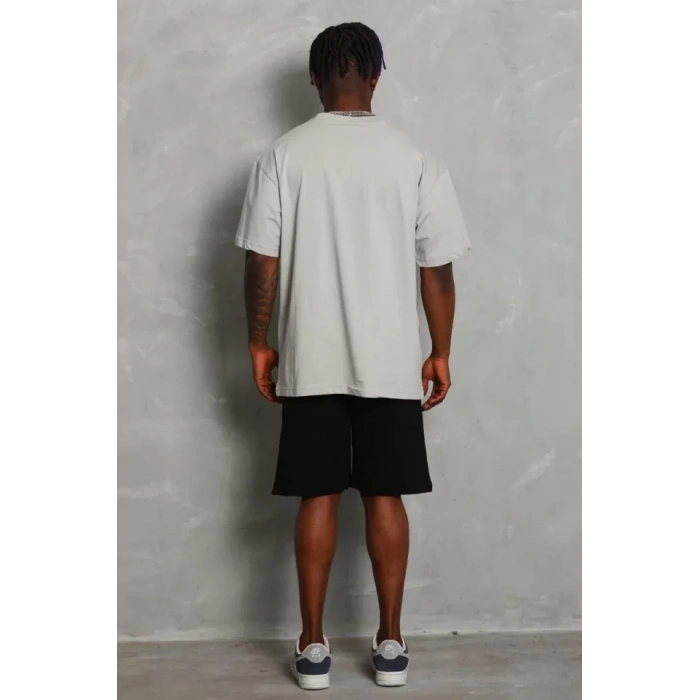 Unisex Oversize Düz Bisiklet Yaka Thirt  Gri