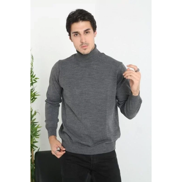 Unisex Tam Boğazlı Balıkçı Yaka Dokuma Triko  Füme