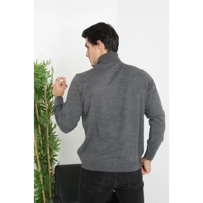 Unisex Tam Boğazlı Balıkçı Yaka Dokuma Triko  Füme