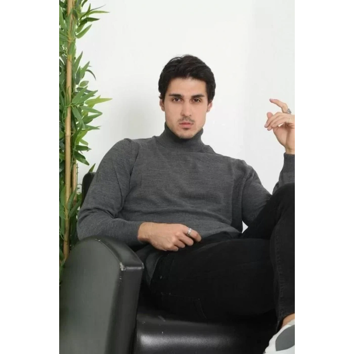 Unisex Tam Boğazlı Balıkçı Yaka Dokuma Triko  Füme