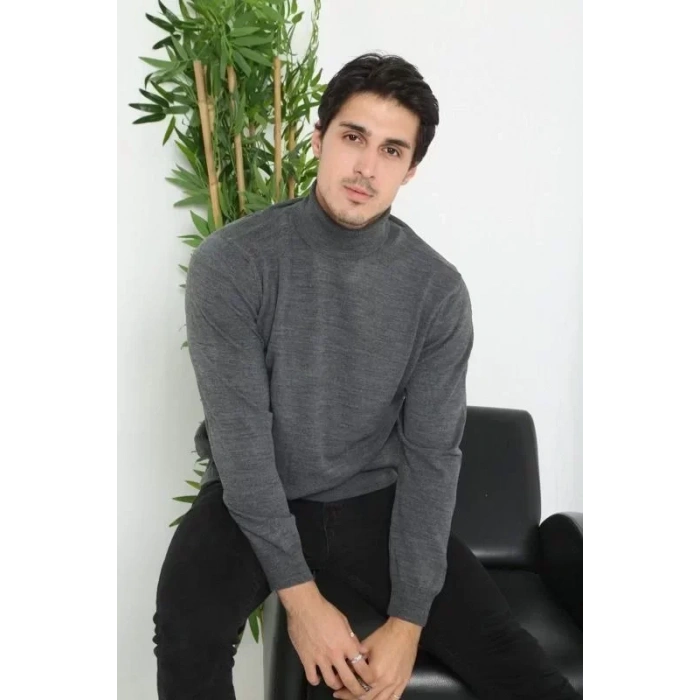 Unisex Tam Boğazlı Balıkçı Yaka Dokuma Triko  Füme