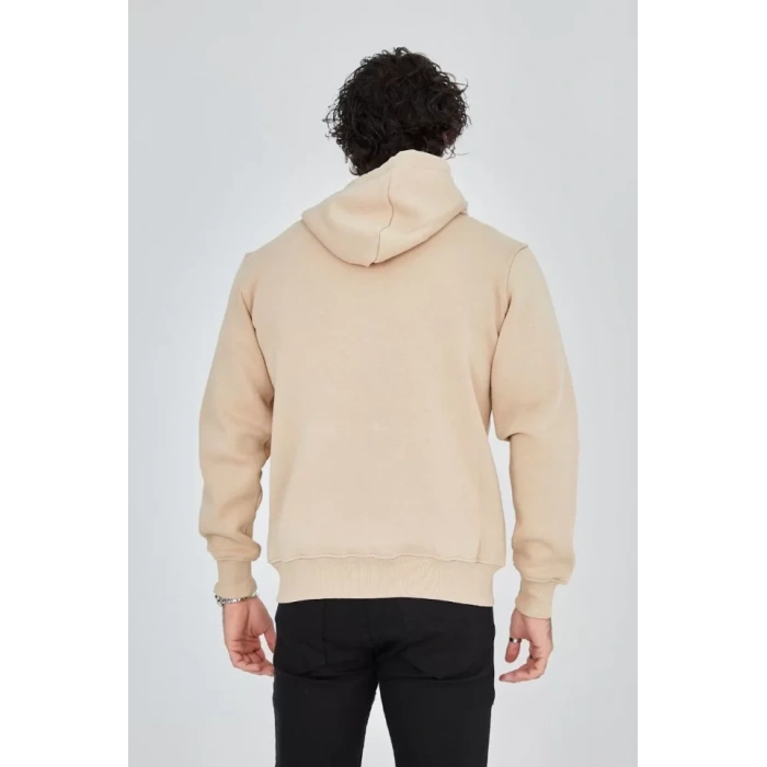 Unisex Tam Fermuarlı Kapşonlu  weathirt  Bej