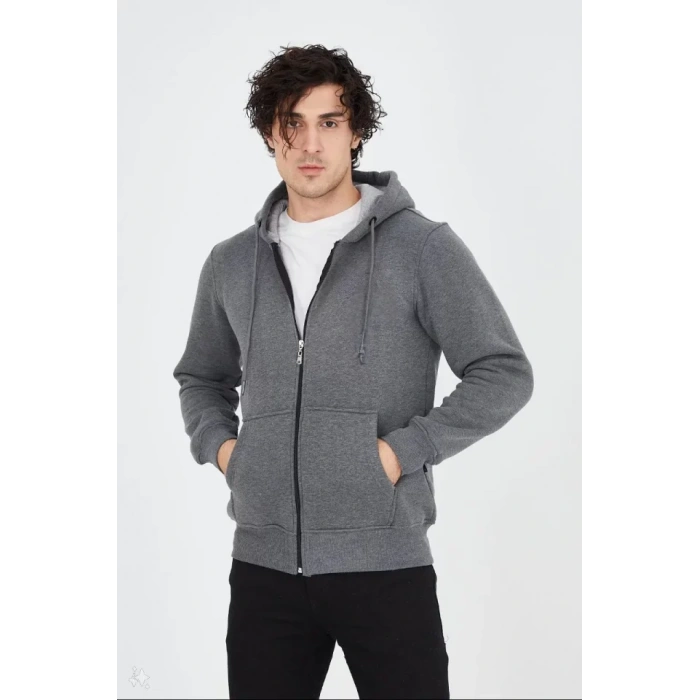 Unisex Tam Fermuarlı Kapşonlu  weathirt  Füme