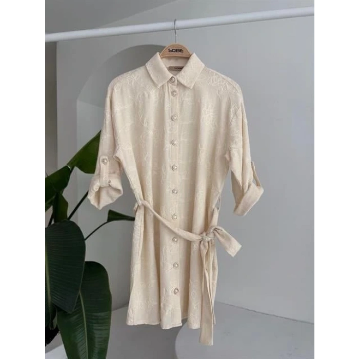 Süzene Nakışlı Ve Gold Düğmeli Elbise 2742