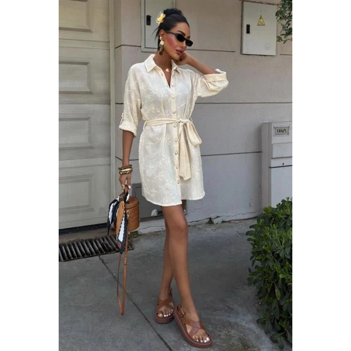 Süzene Nakışlı Ve Gold Düğmeli Elbise 2742