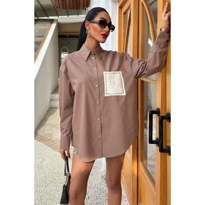 üzine Cepli Arkası Yırtmaçlı Oversize Gömlek 3420