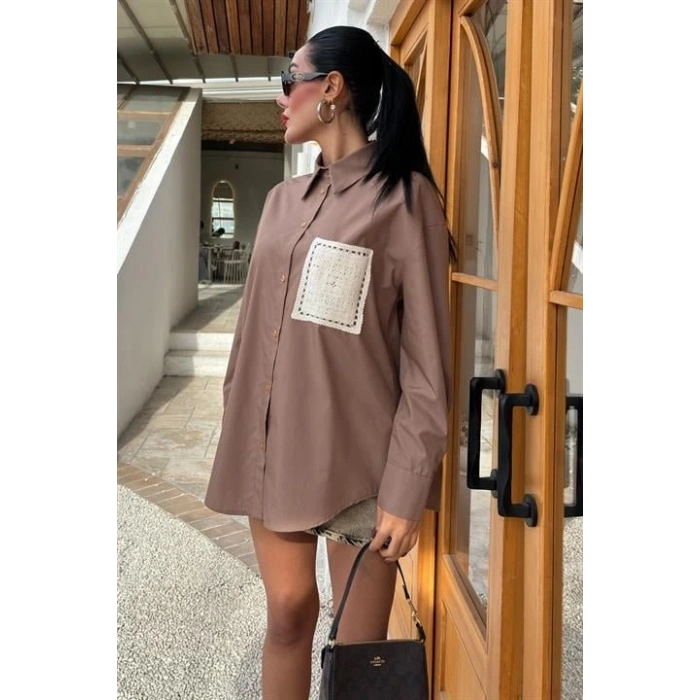 üzine Cepli Arkası Yırtmaçlı Oversize Gömlek 3420