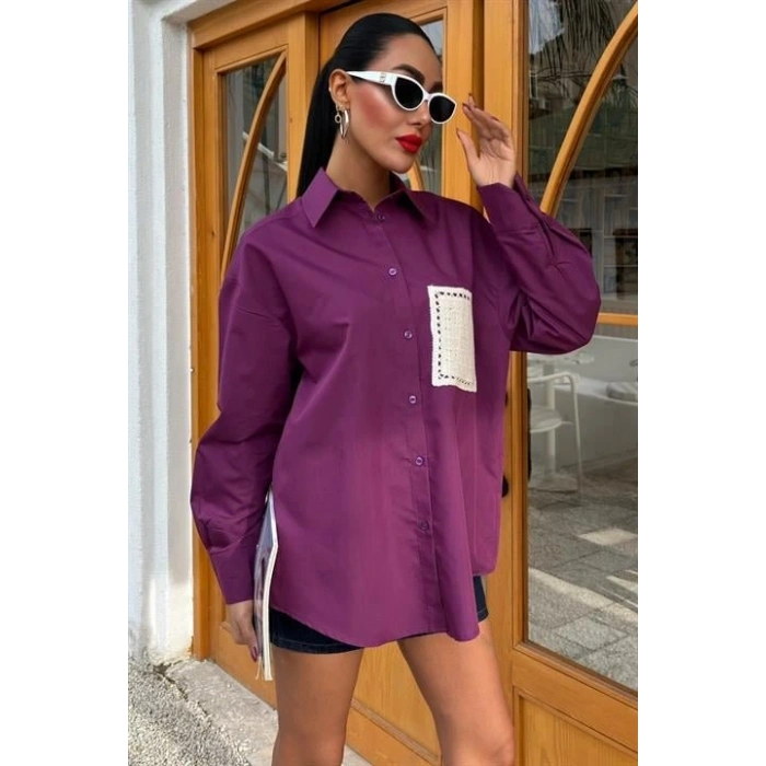 üzine Cepli Arkası Yırtmaçlı Oversize Gömlek 3420