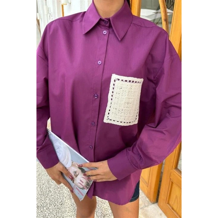 üzine Cepli Arkası Yırtmaçlı Oversize Gömlek 3420