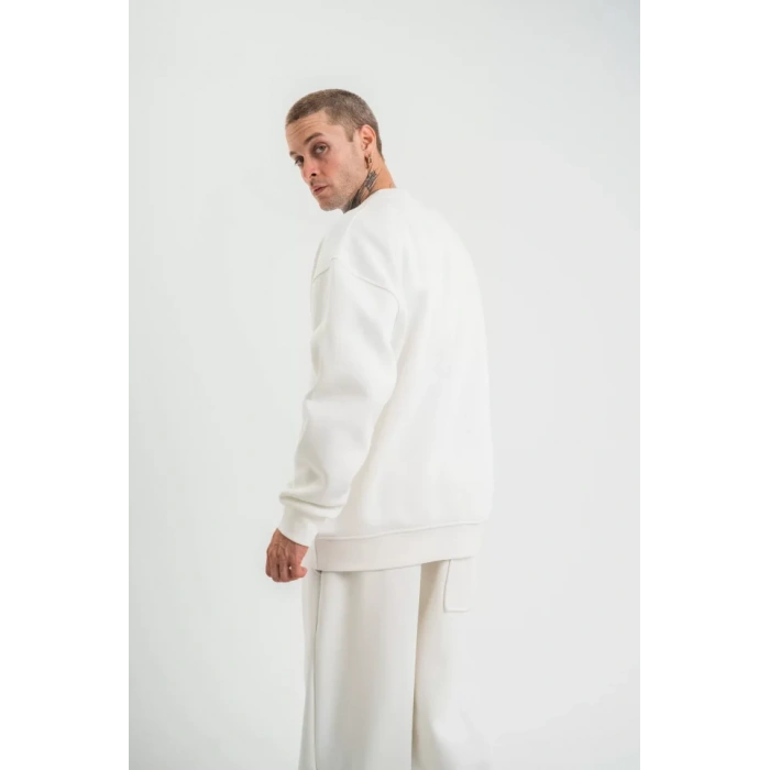 Uzun Kol Bisiklet Yaka Basic weathirt  Beyaz