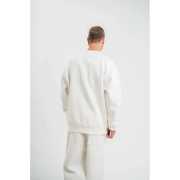 Uzun Kol Bisiklet Yaka Basic weathirt  Beyaz