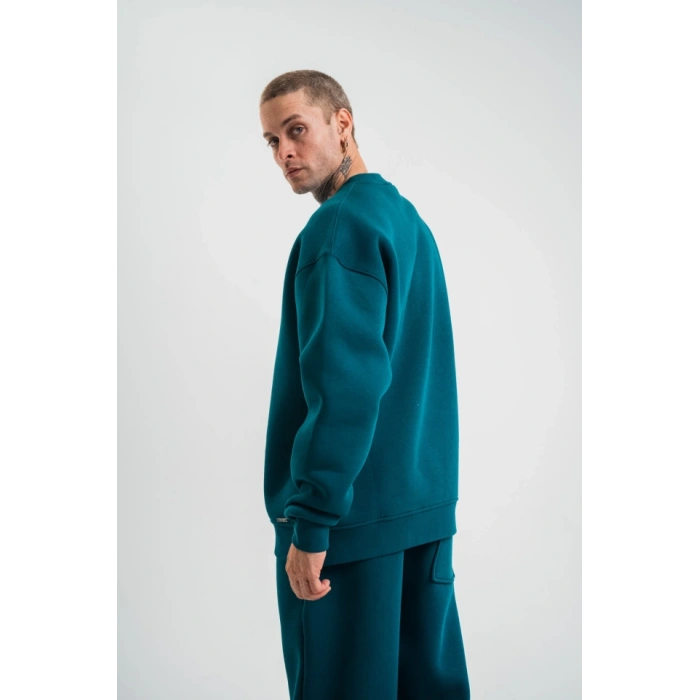 Uzun Kol Bisiklet Yaka Basic weathirt  Koyu Deniz Yeşili