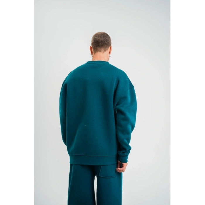 Uzun Kol Bisiklet Yaka Basic weathirt  Koyu Deniz Yeşili