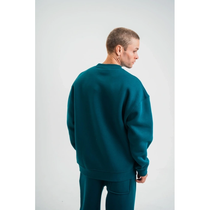 Uzun Kol Bisiklet Yaka Basic weathirt  Koyu Deniz Yeşili