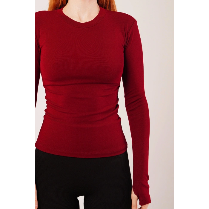 Uzun Kollu Basic Bordo Bluz