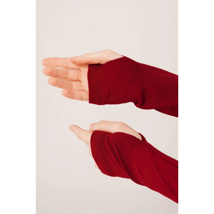 Uzun Kollu Basic Bordo Bluz