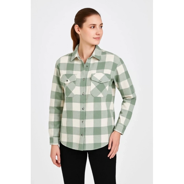 Uzun Kollu Oduncu Gömlek  u Yeşili