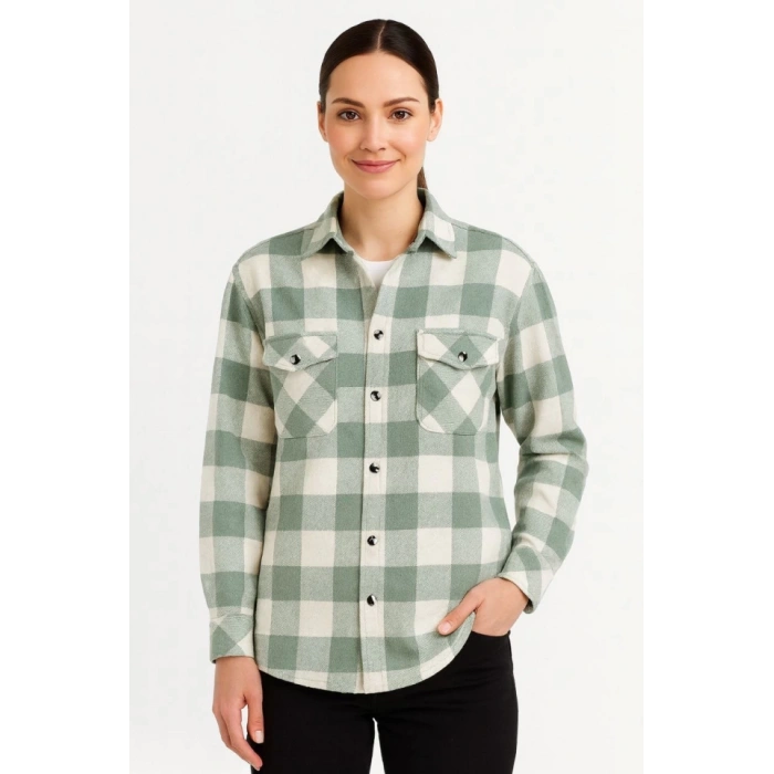 Uzun Kollu Oduncu Gömlek  u Yeşili