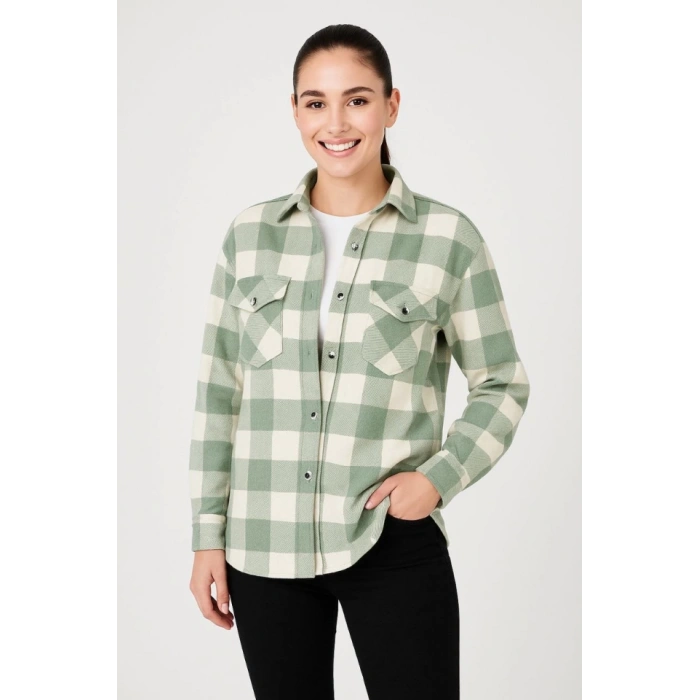 Uzun Kollu Oduncu Gömlek  u Yeşili