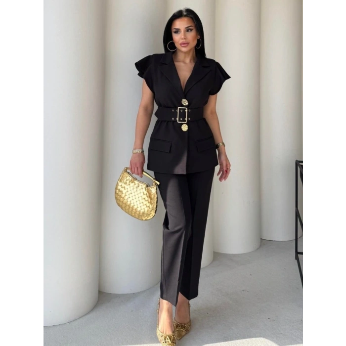 Vatkalı Yelek Pantolon İkili Takım