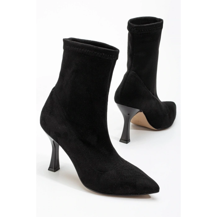 VRT-023 Siyah Süet Yüksek İnce Topuklu Streç Kadın Bot