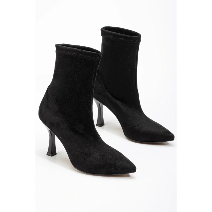 VRT-023 Siyah Süet Yüksek İnce Topuklu Streç Kadın Bot