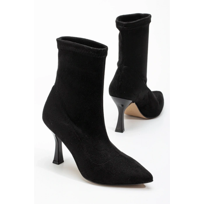 VRT-023 Siyah Süet Yüksek İnce Topuklu Streç Kadın Bot