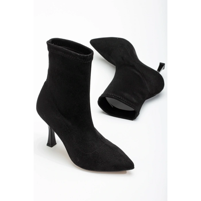 VRT-023 Siyah Süet Yüksek İnce Topuklu Streç Kadın Bot