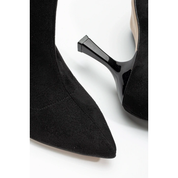 VRT-023 Siyah Süet Yüksek İnce Topuklu Streç Kadın Bot