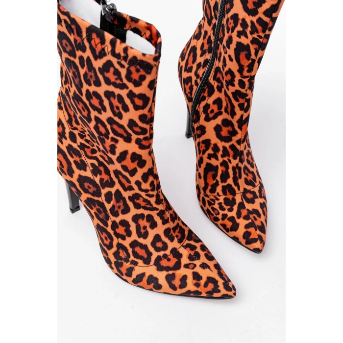 VRT-4811 Leopar Yüksek İnce Topuklu Fermuarlı Kadın Bot