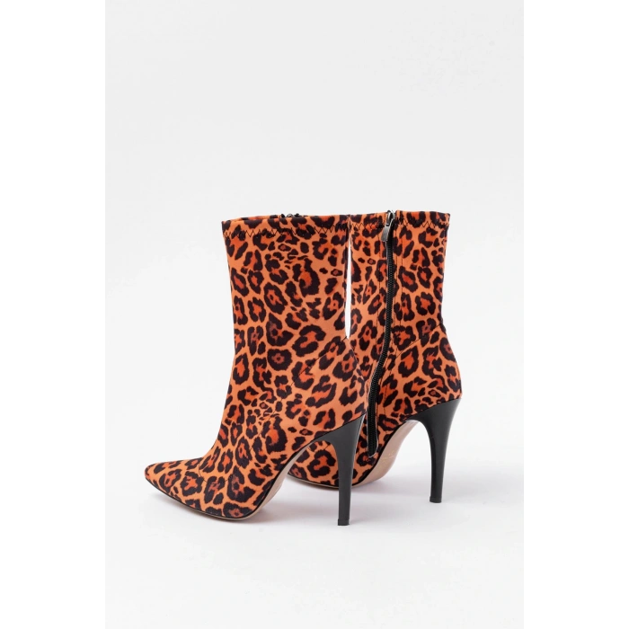 VRT-4811 Leopar Yüksek İnce Topuklu Fermuarlı Kadın Bot