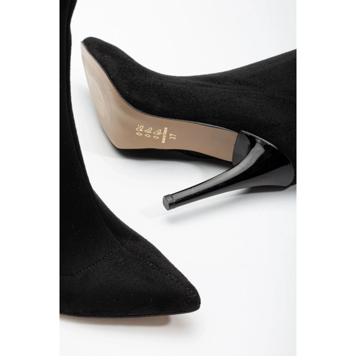 VRT-4811 Siyah Süet Yüksek İnce Topuklu Fermuarlı Kadın Bot