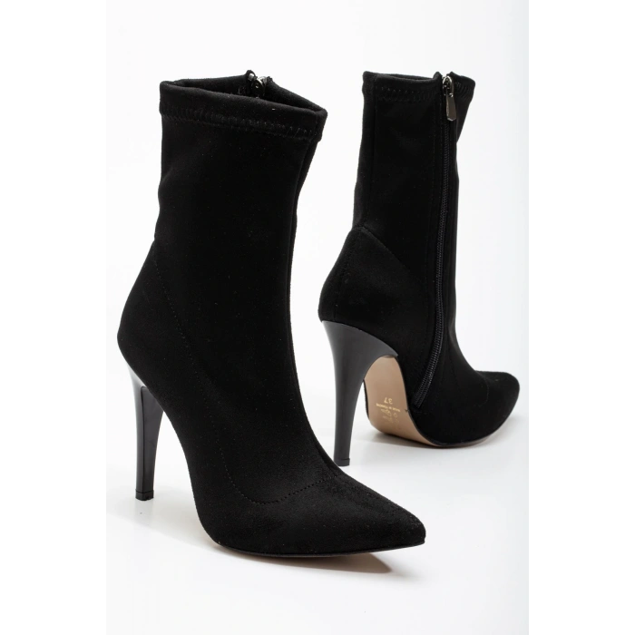 VRT-4811 Siyah Süet Yüksek İnce Topuklu Fermuarlı Kadın Bot