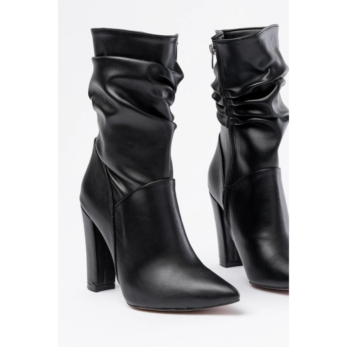 VRT-4815 Siyah Yüksek Kalın Topuklu Körüklü Fermuarlı Kadın Bot