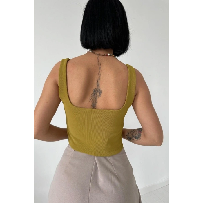 Yağ Yeşili Askılı Bluz