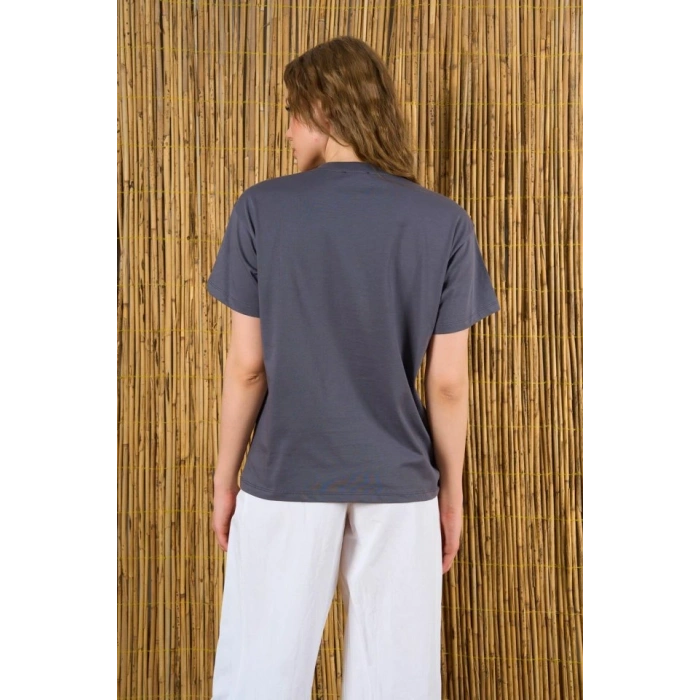 Yakası Taşlı Tshirt  Füme