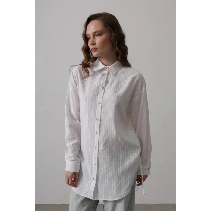 Yan Büzmeli Tunik Gömlek  Beyaz