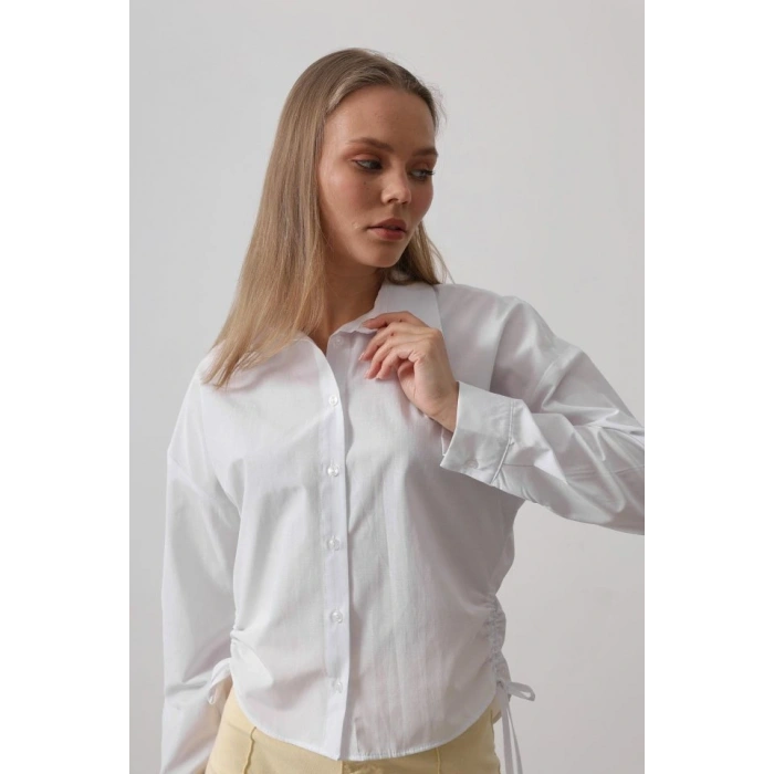 Yanları Bağlamalı Basic Gömlek  Beyaz