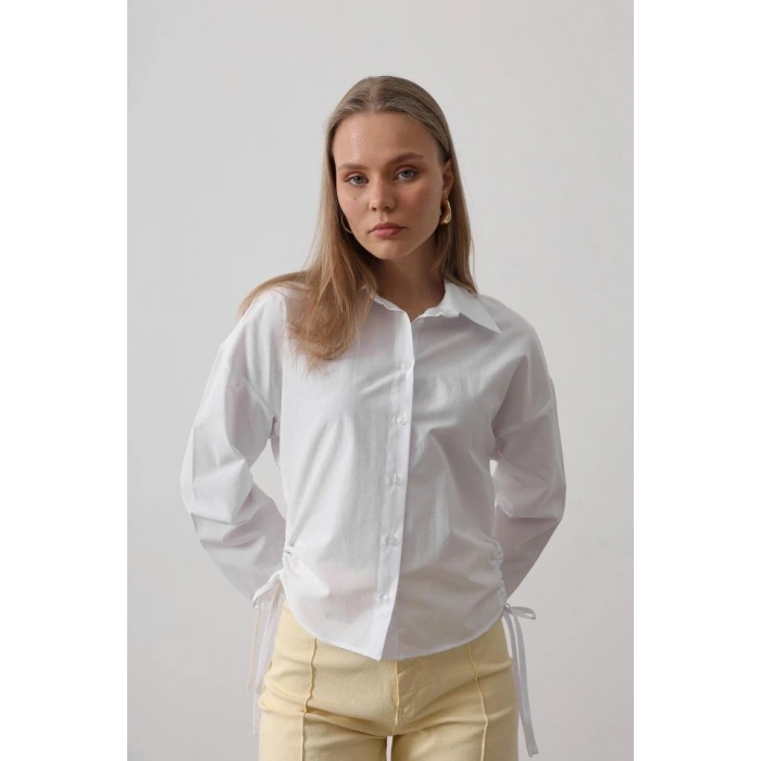 Yanları Bağlamalı Basic Gömlek  Beyaz