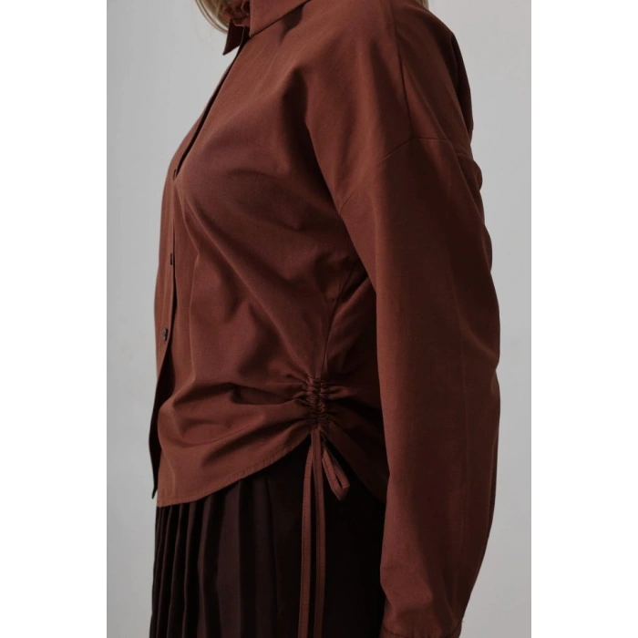 Yanları Bağlamalı Basic Gömlek  Koyu Kahve