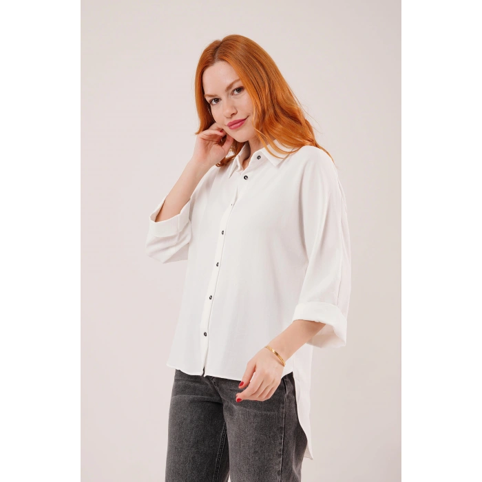 Yarasa Kol Rahat Kalıp Beyaz Gömlek