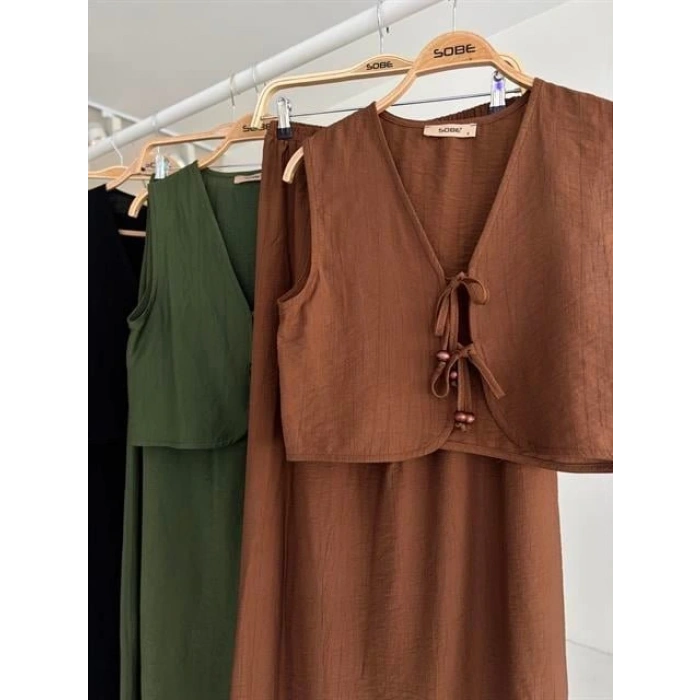 Yelek Önden Bağlamalı Uzun Etekli Takım 10192