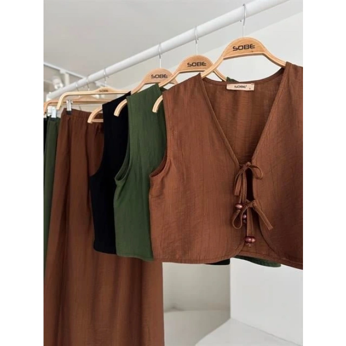 Yelek Önden Bağlamalı Uzun Etekli Takım 10192